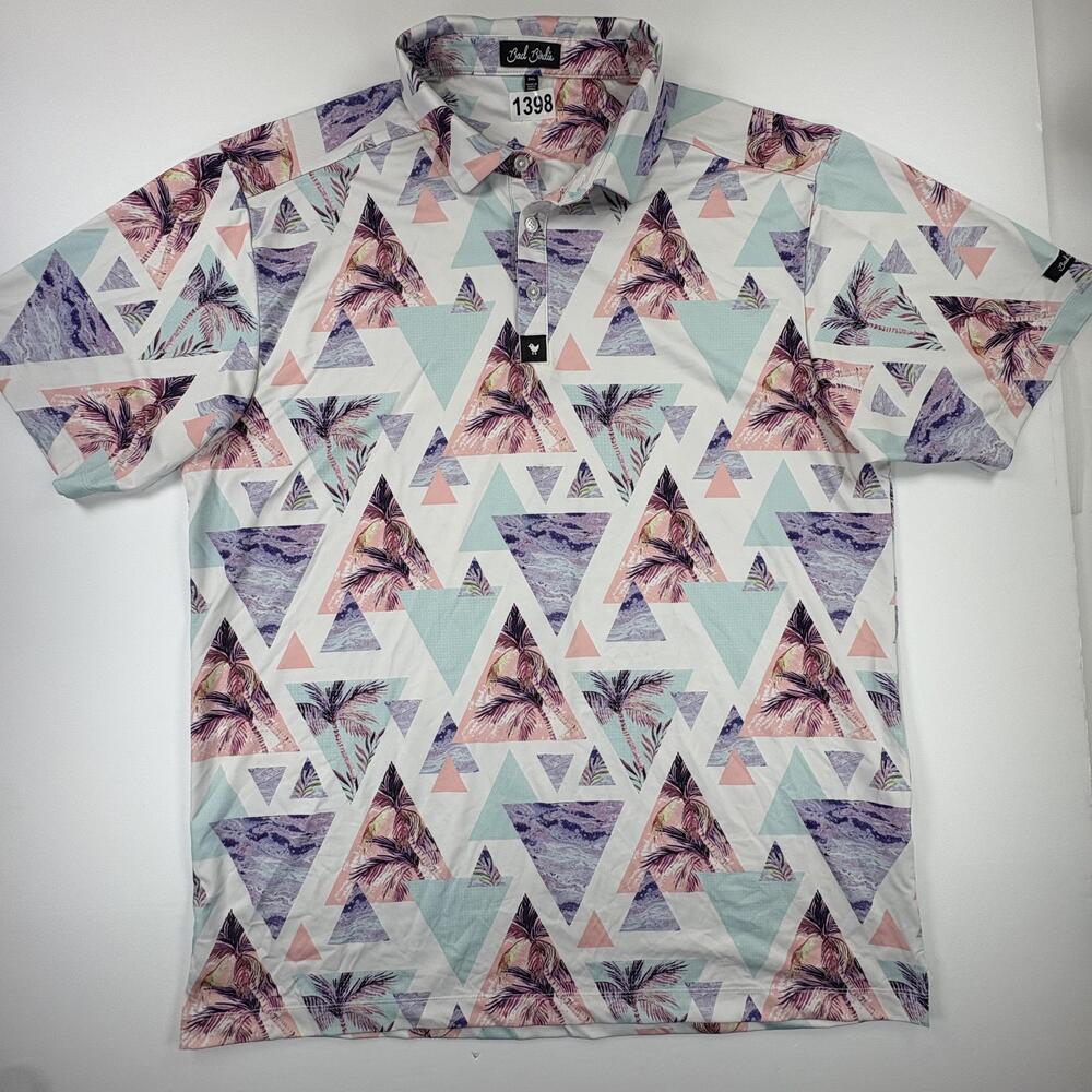 Bad Birdie Polo Shirt Mens 2XL Multicolor Palm Geo Golf Stretch Performance